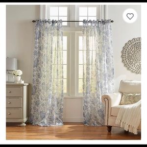 Westport Floral 84-Inch Sheer Tie Top Window Curtain Panel in Indigo